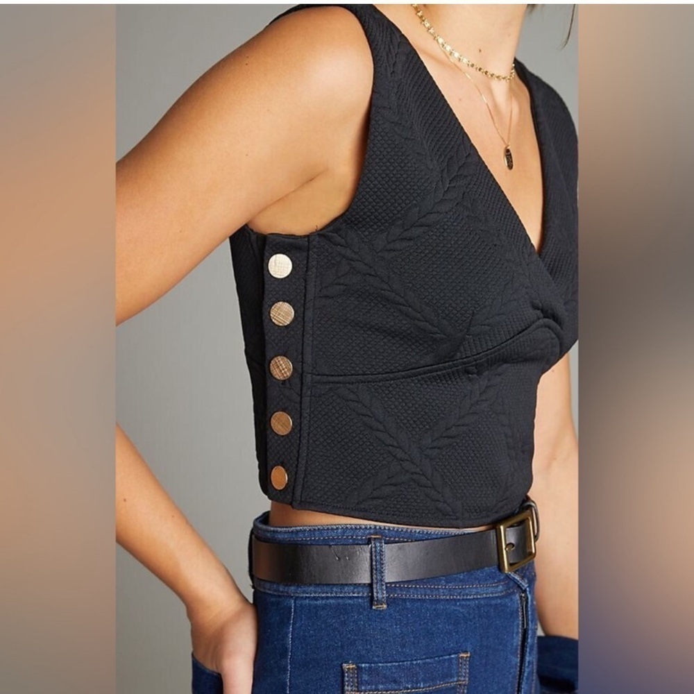 Maeve Anthropologie Button Side Cropped Top Vest Pecan Brown Size XS - Picture 12 of 13